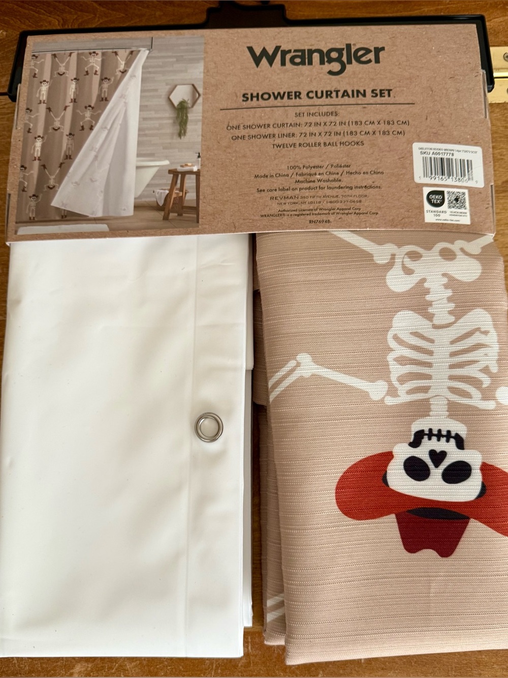 Wrangler Beige Skeleton Print Shower Curtain Set with White Liner
